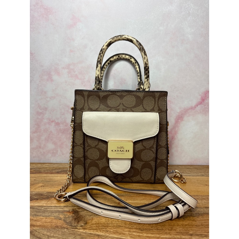 Coach Mini Pepper Crossbody Signature Canvas with Snakeskin Trim - Style C7227